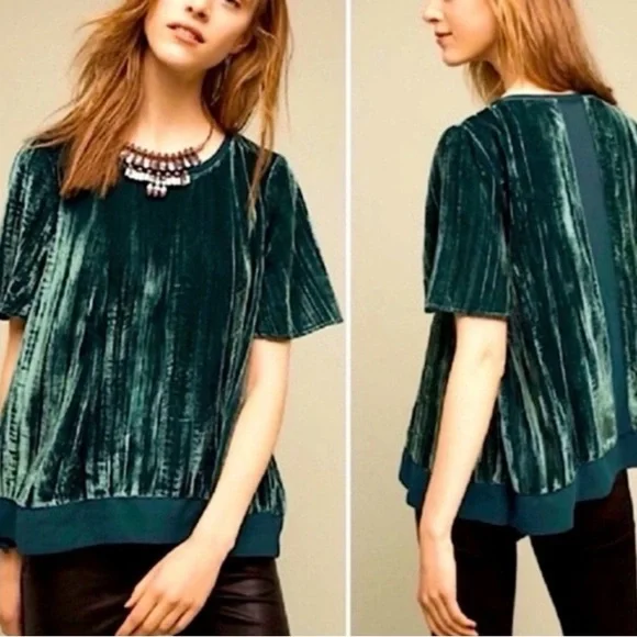 Maeve Green Velvet Blouse - Picture 3 of 11
